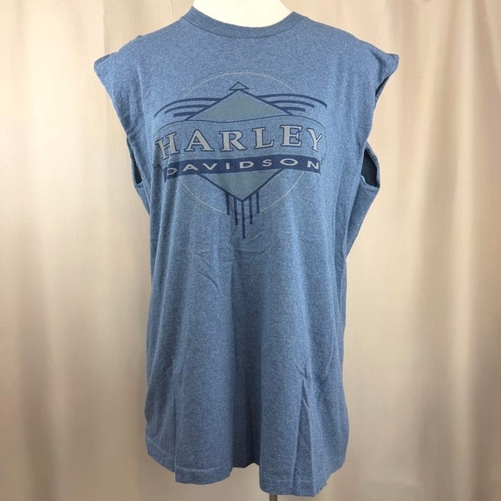HARLEY DAVIDSON Mens Muscle Shirt (L) Blue Jersey‎ Eagle Aztec USA Cotton Biker